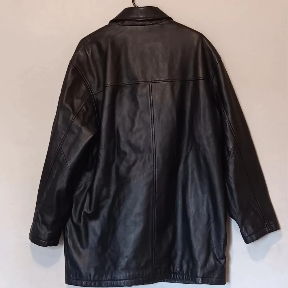 HATHAWAY‎ Men 100% Leather Jacket Coat Black SzL Vintage Zip And Button